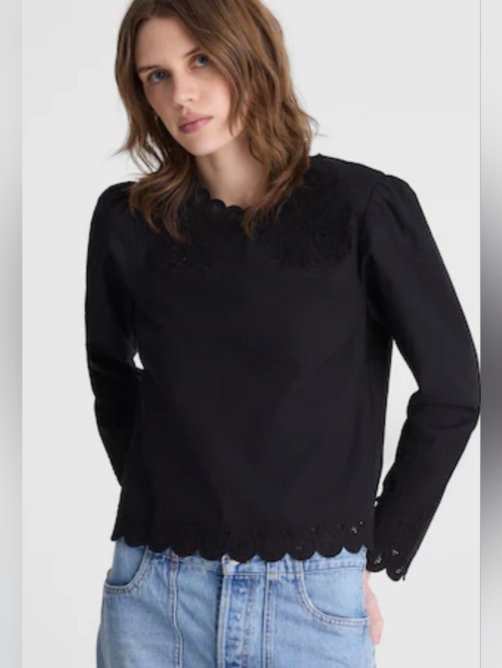 Madewell Puff Sleeve Embroidered Top NWOT Large